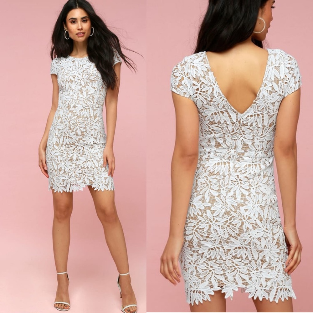 Lulus White and Nude Lace Bodycon Dress